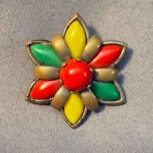 Flower Brooch Glass Cabochon Multicolor Floral Pin Pendant 1.5”